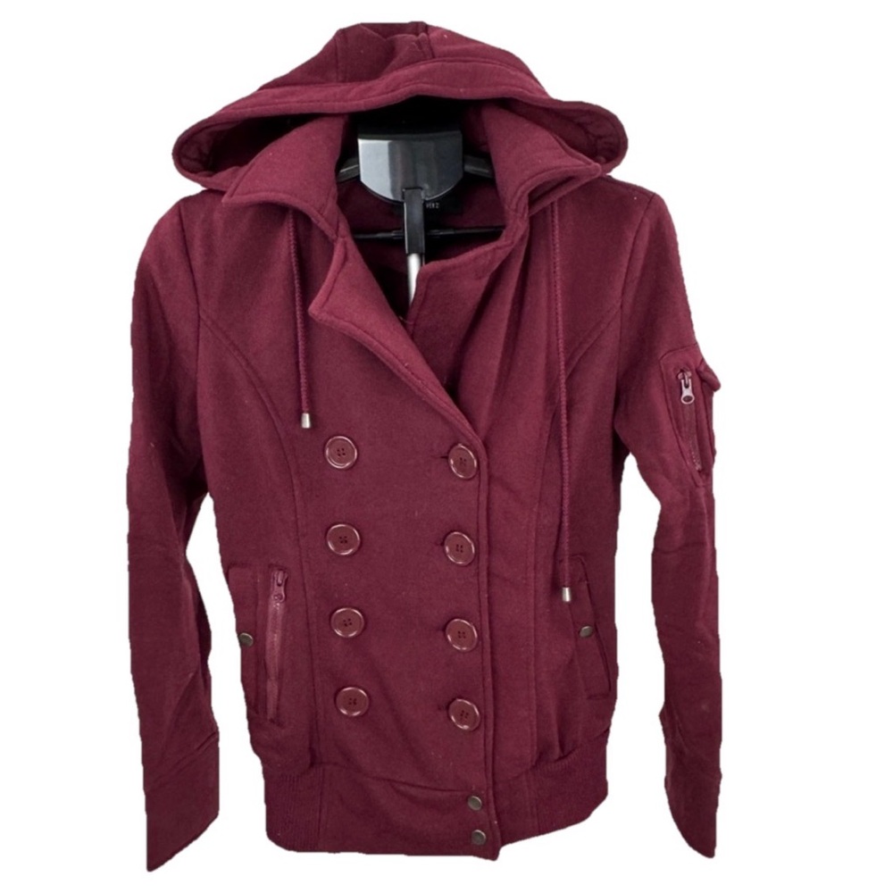 Forever 21 Maroon Double-Breasted Pea Coat